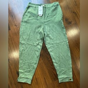 NWT Zara Satin wrinkled trousers joggers Khaki green color Sz M
